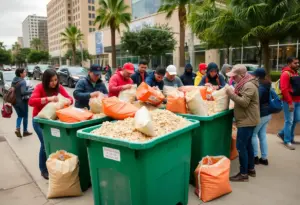 Residents filling sandbags in Phoenix for storm preparation