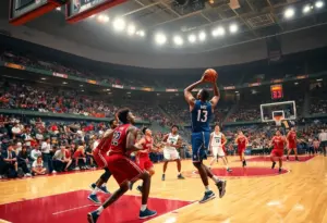Phoenix Suns players in action against the Los Angeles Lakers during a preseason game.