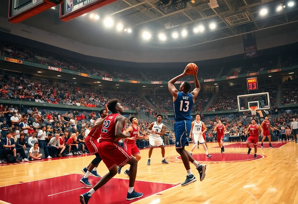 Phoenix Suns players in action against the Los Angeles Lakers during a preseason game.