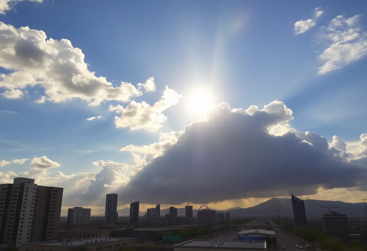 Phoenix weather skyline showing sun and clouds