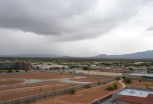 Rainfall over Phoenix city landscape