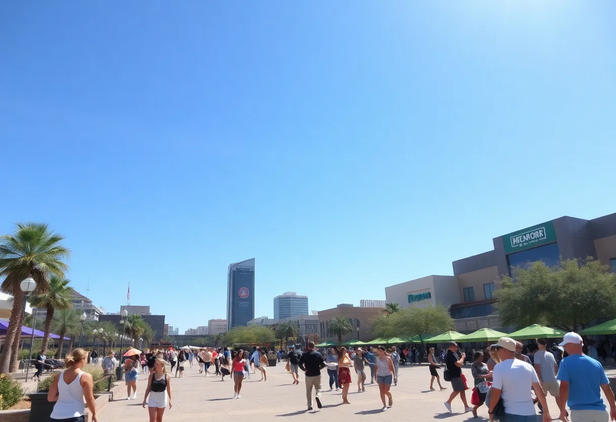 Clear skies over Phoenix with people enjoying outdoor activities
