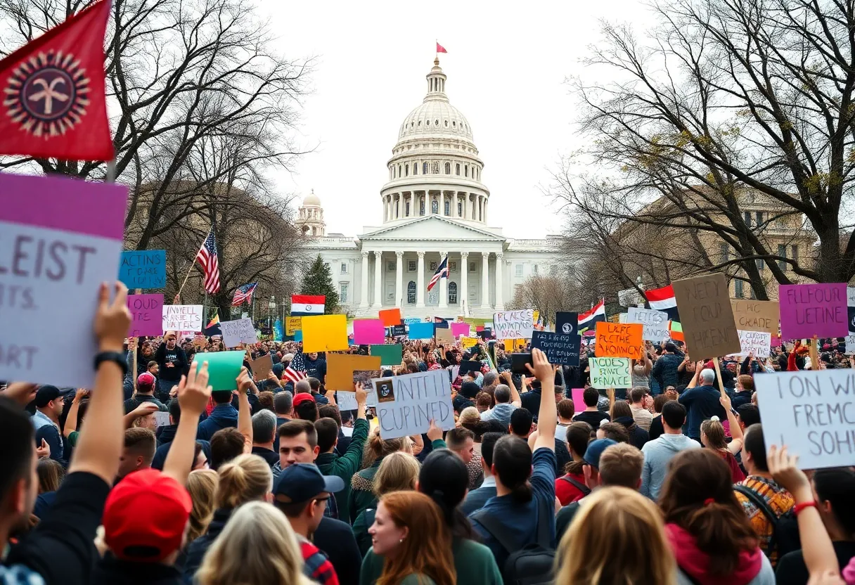 A diverse crowd of protesters at the Phoenix State Capitol during No Kings Day rally.