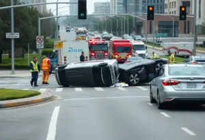 Scene of a serious car crash in North Phoenix with overturned SUV.