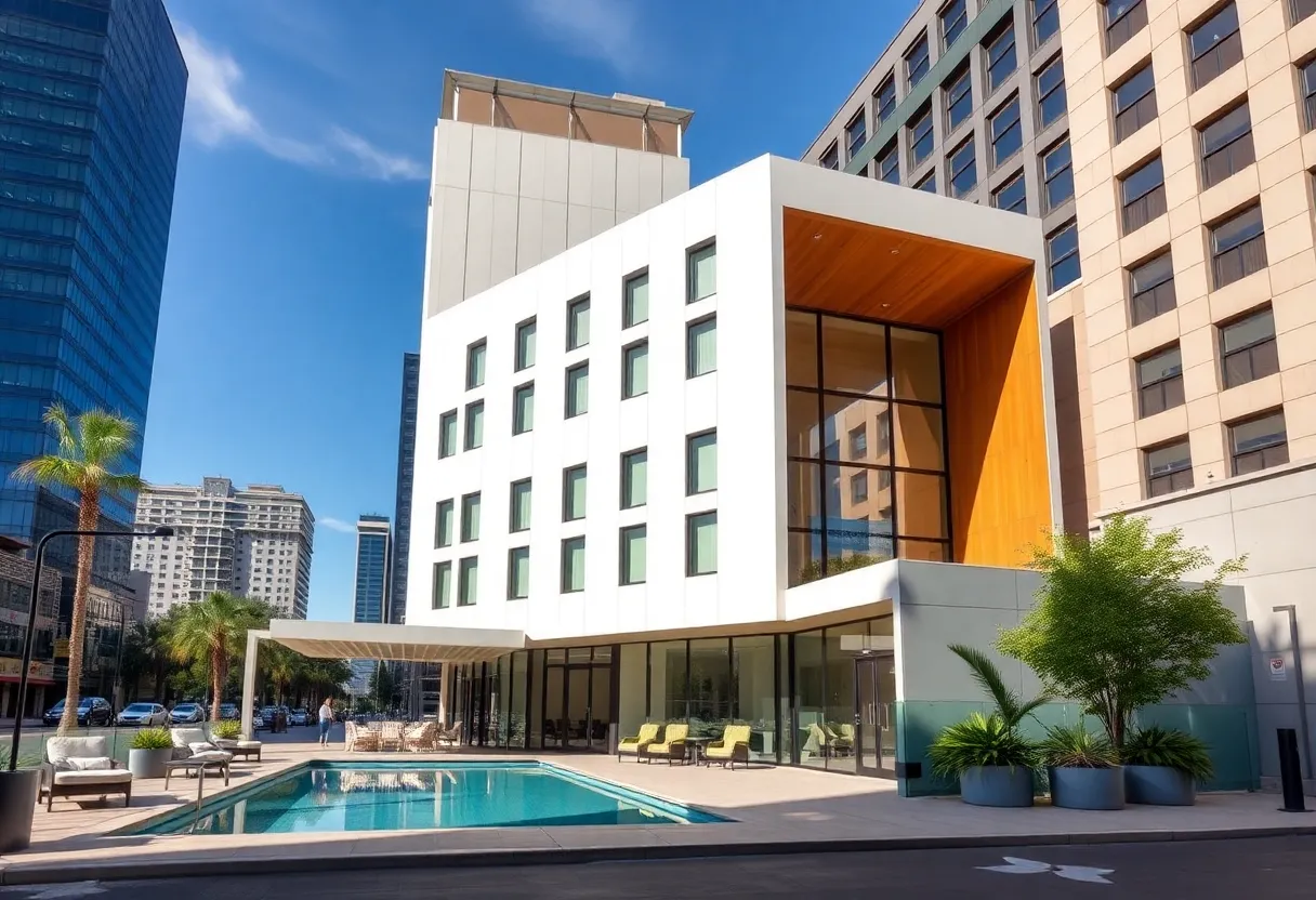 Exterior view of Placemakr's new pop-up hotel in downtown Phoenix.