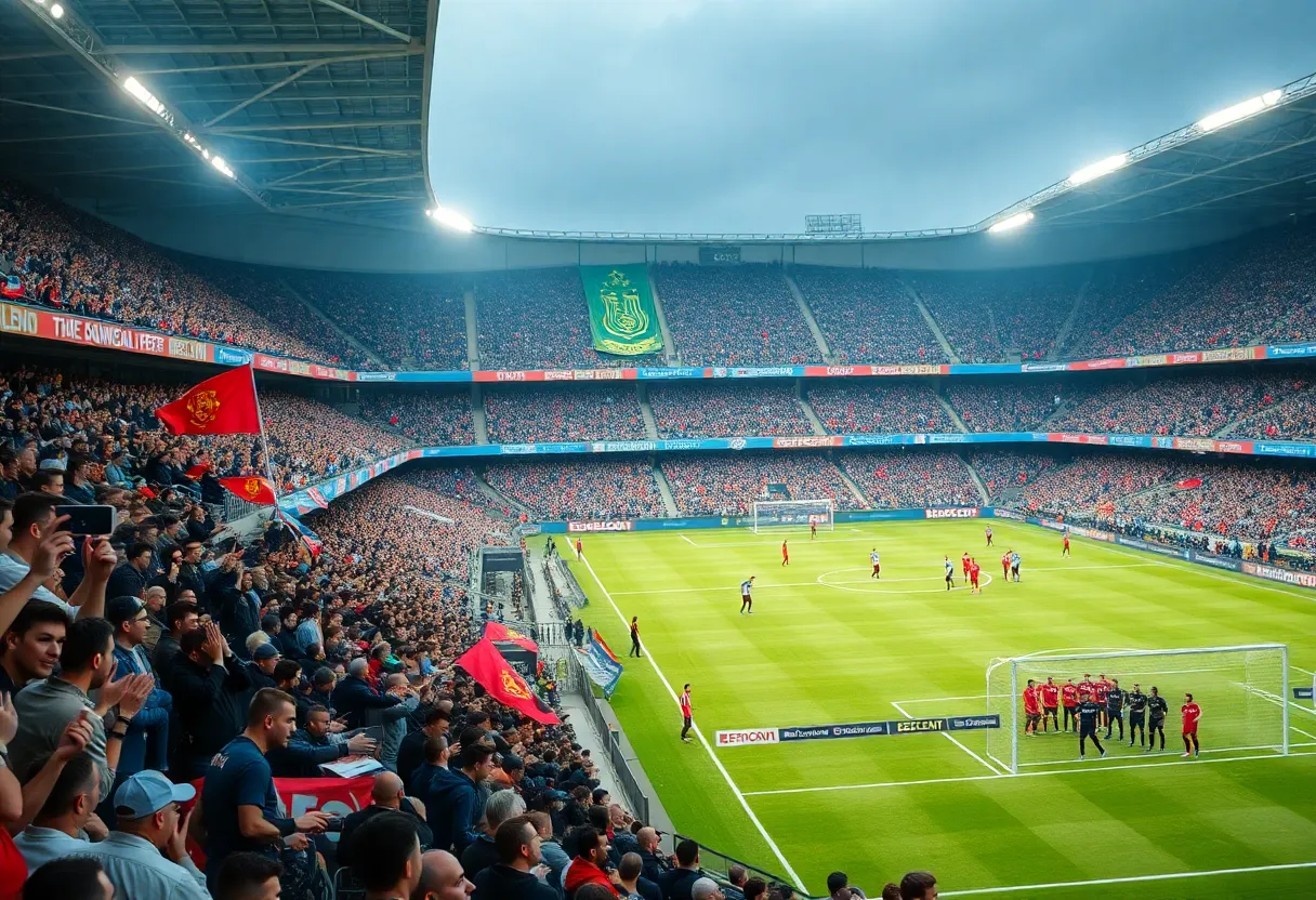 Fans cheering at a soccer stadium during MLS Decision Day