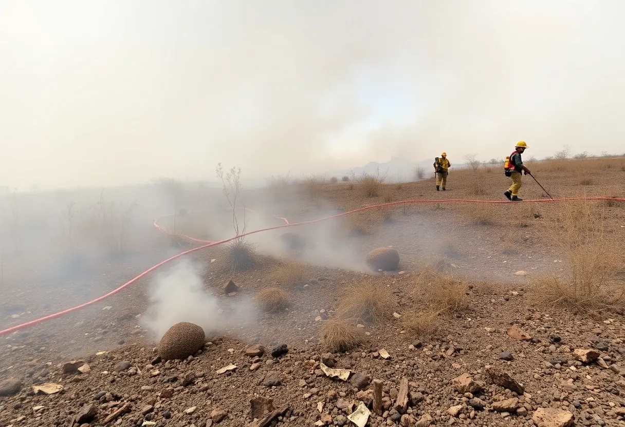 Firefighters conducting a prescribed burn at Tres Rios Wetlands in West Phoenix.