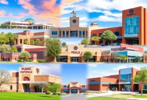 A collage of top public high schools in Phoenix, displaying their unique features.
