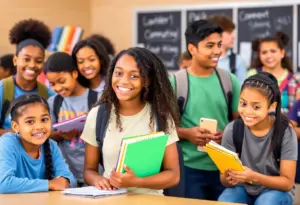 Diverse students participating in activities at a public high school in Phoenix.