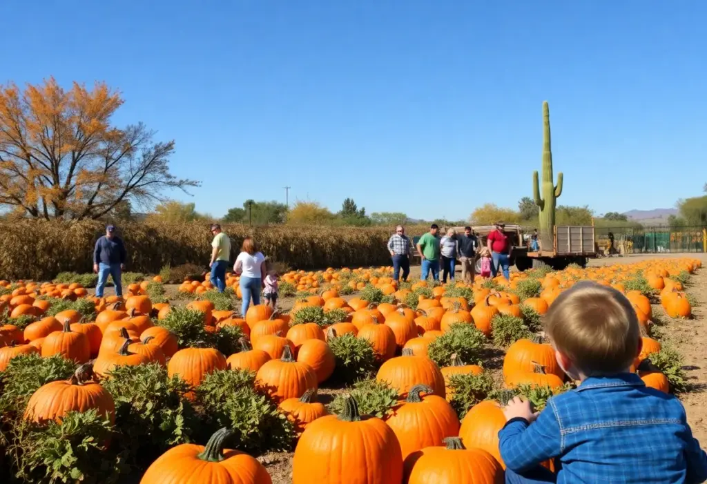 Families having fun in pumpkin patches in Phoenix during autumn