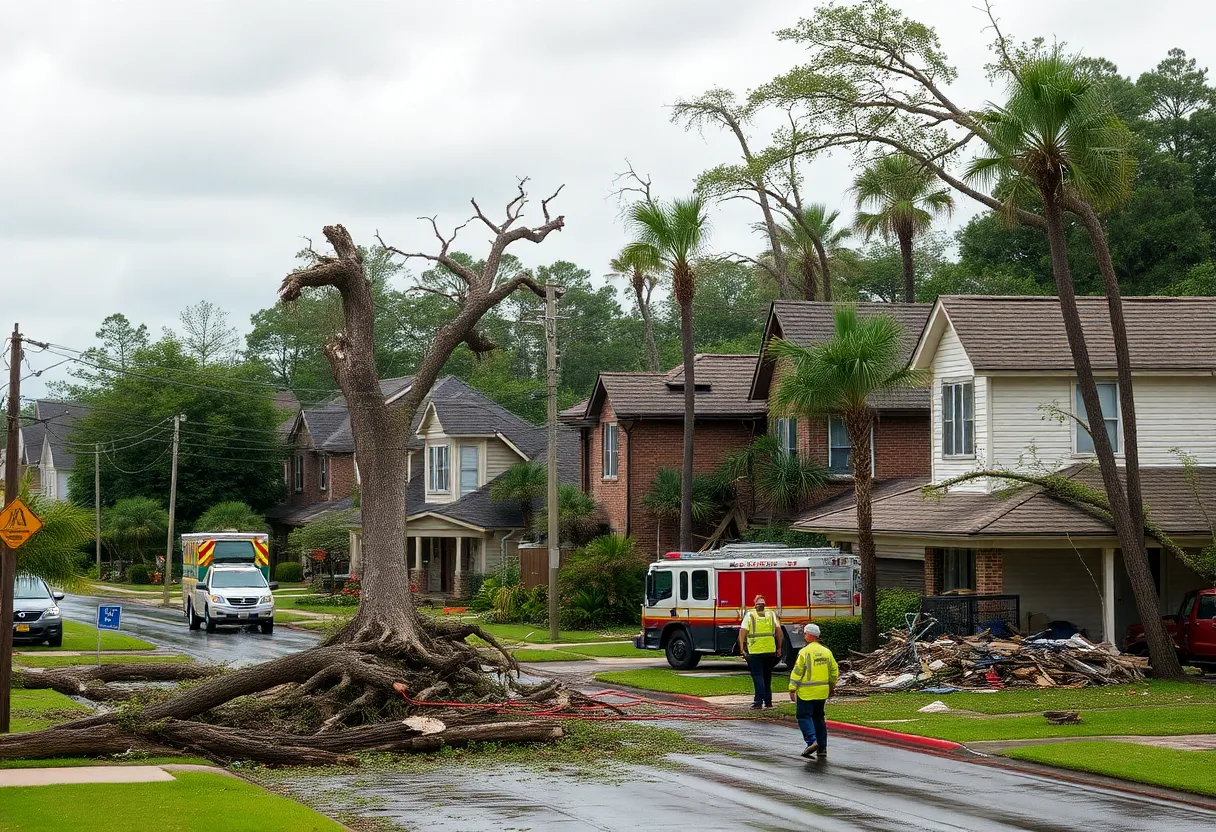 Emergency responders assessing storm damage in an Arizona neighborhood