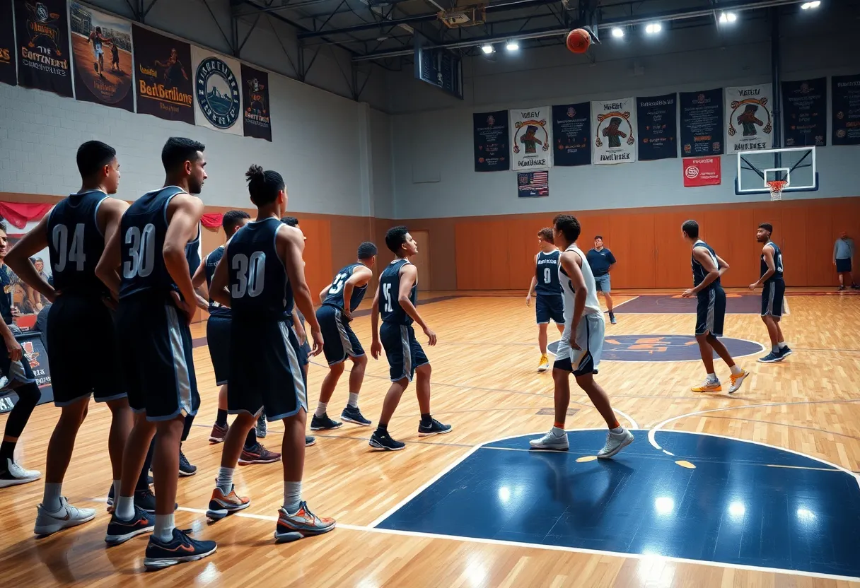 Phoenix Suns players strategizing on the basketball court