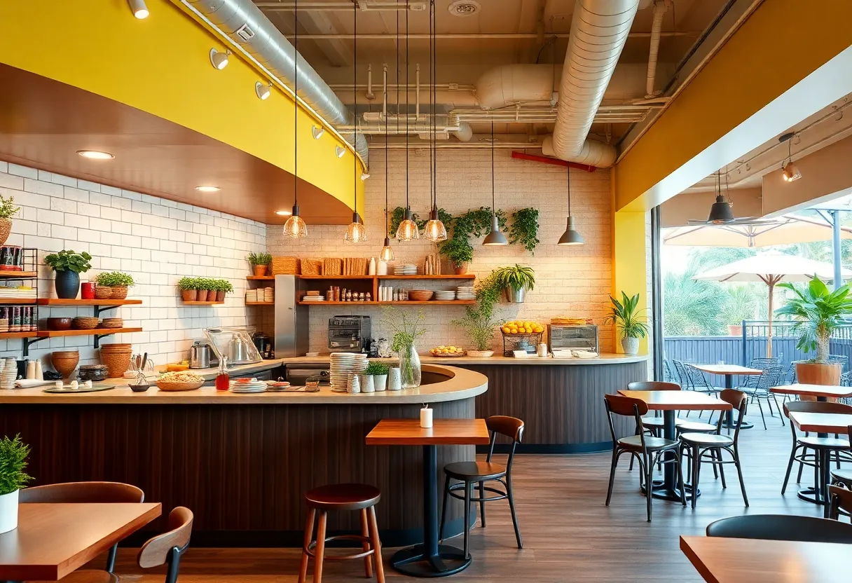 Interior of Sweetgreen restaurant showcasing healthy dishes and an open kitchen