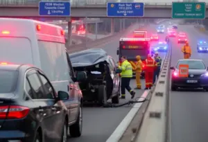 Emergency responders at the scene of a traffic accident on Interstate 10 in West Phoenix.