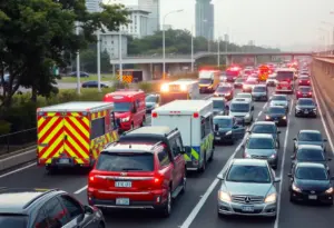 Traffic congestion due to a serious crash at Deck Park Tunnel in Phoenix.