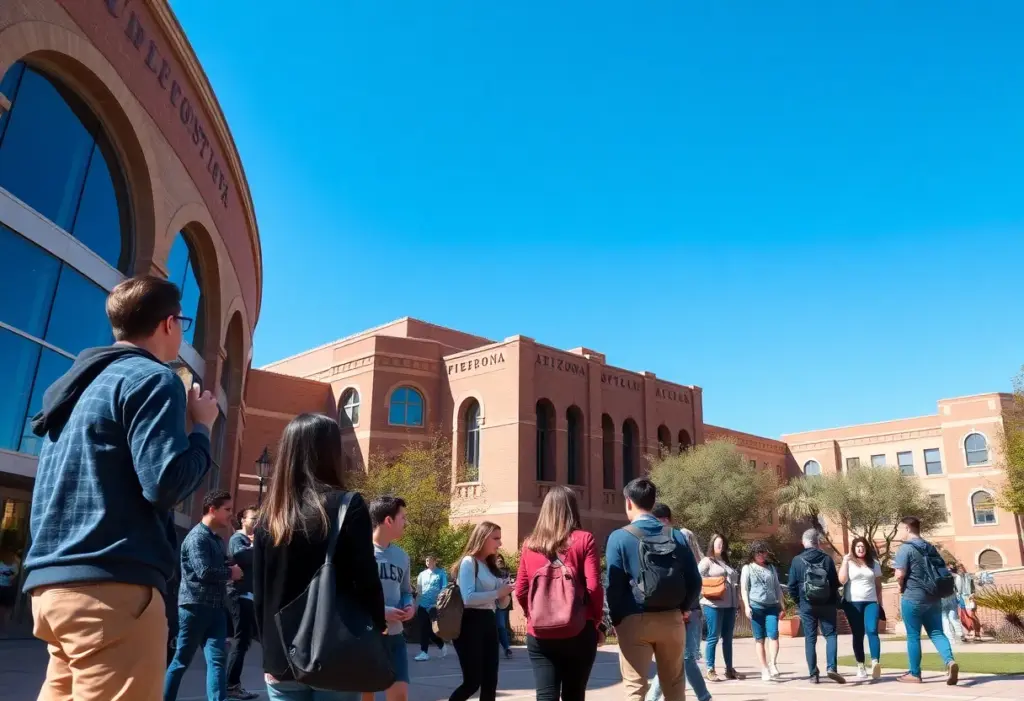 A vibrant scene at the University of Arizona campus with students