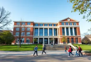 University of Arizona campus with students engaged in study