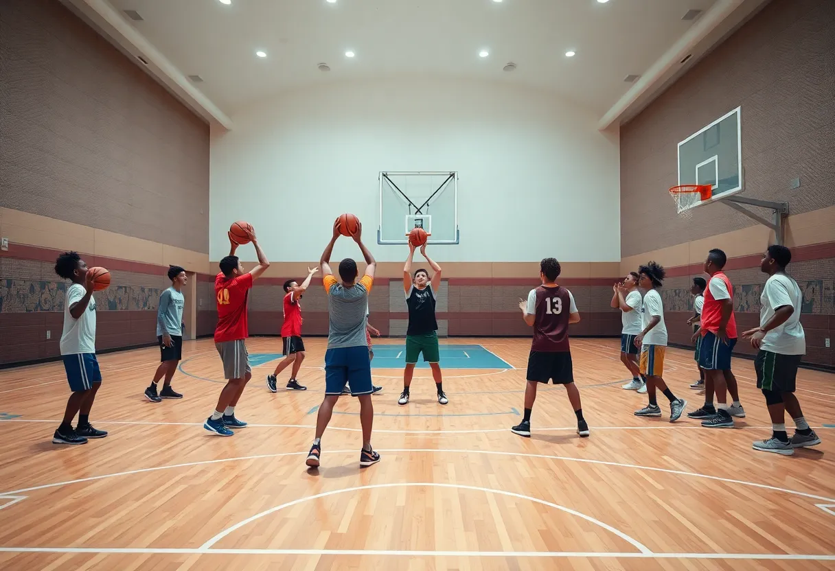 Andrews Osborne Academy boys basketball team practicing