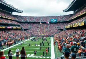 Fans cheering for the Arizona Wildcats during a football game