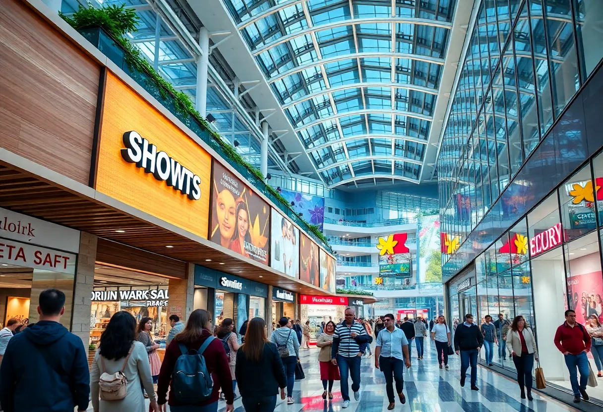 Busy shopping mall with new restaurants and diverse shoppers