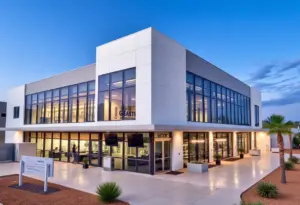 Exterior view of ASML's new technical academy in Phoenix, showcasing classrooms and technology-focused design.