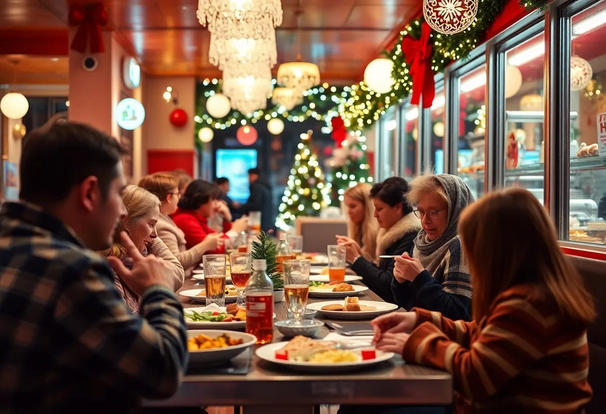 Families celebrating at Chompie's during the Merry and Bright Holiday Night