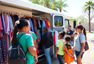 Volunteers helping students at a community support event in Phoenix