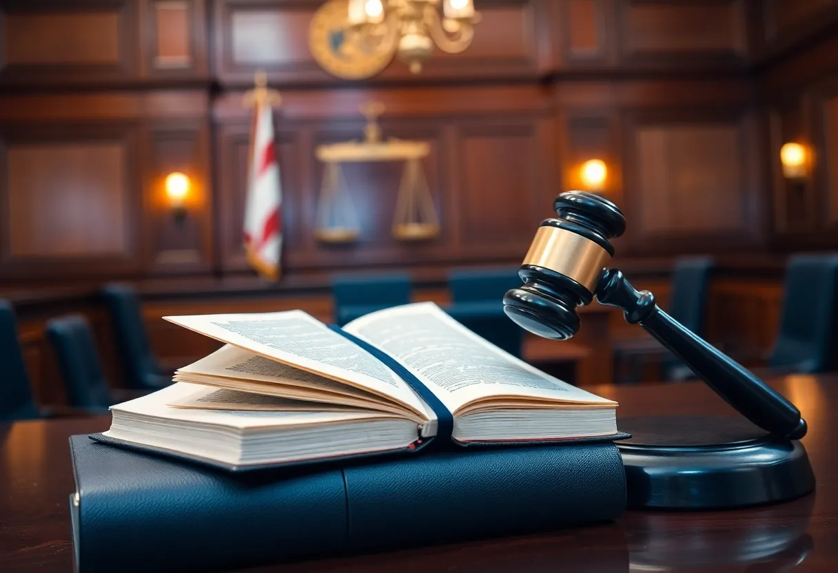 Courtroom setting depicting justice being served