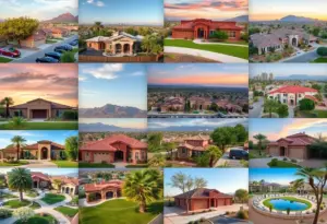 Collage of neighborhoods in Phoenix including homes, parks, and schools.