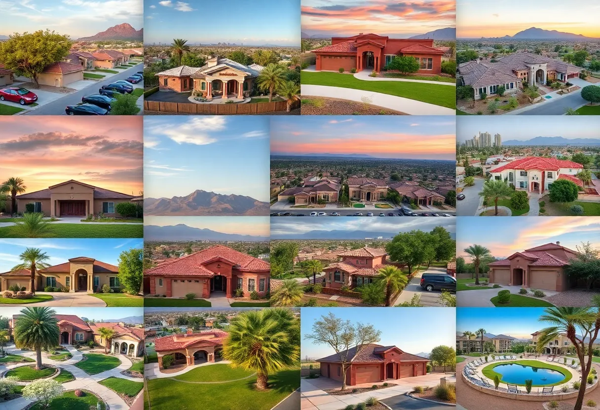 Collage of neighborhoods in Phoenix including homes, parks, and schools.