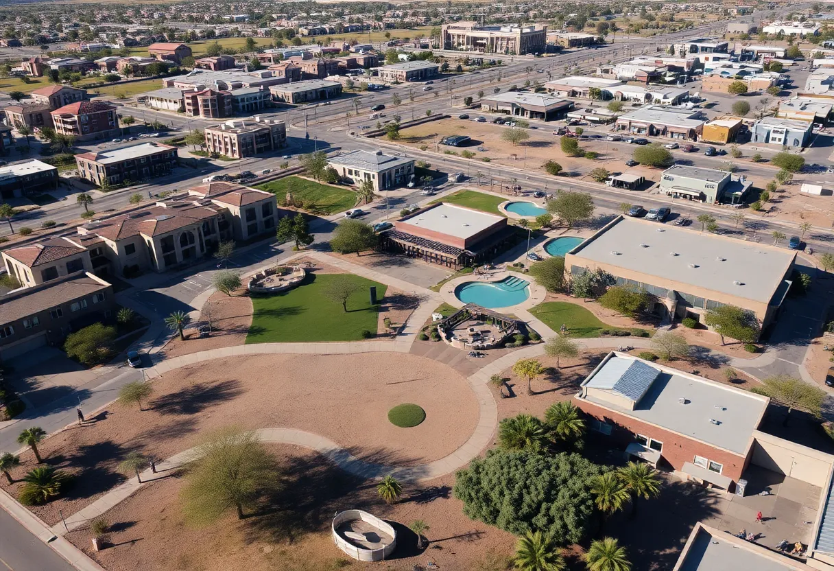 Aerial view of community development projects in Glendale Arizona