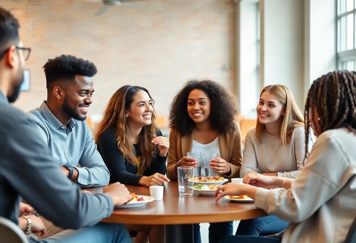 Graduate students collaborating over meals at Grad CAFE