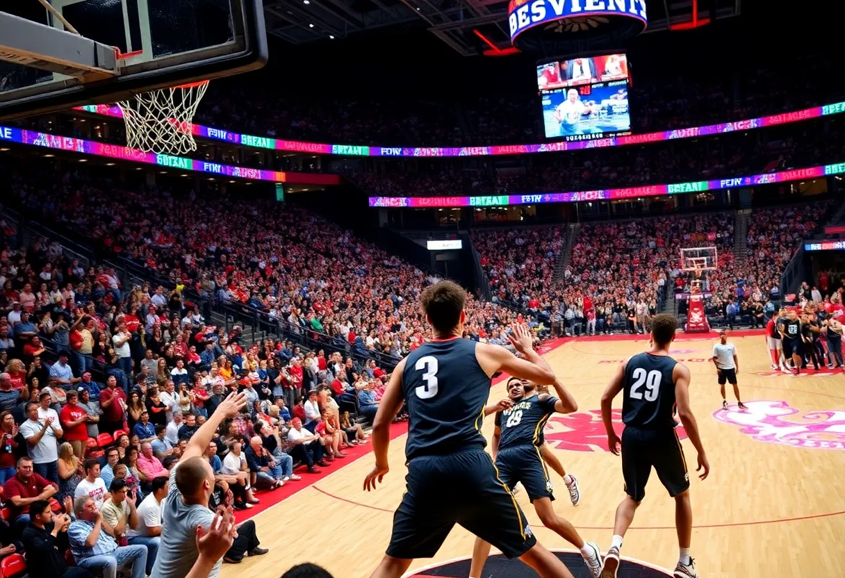 Action shot from the college basketball game between Grand Canyon Lopes and Utah Utes