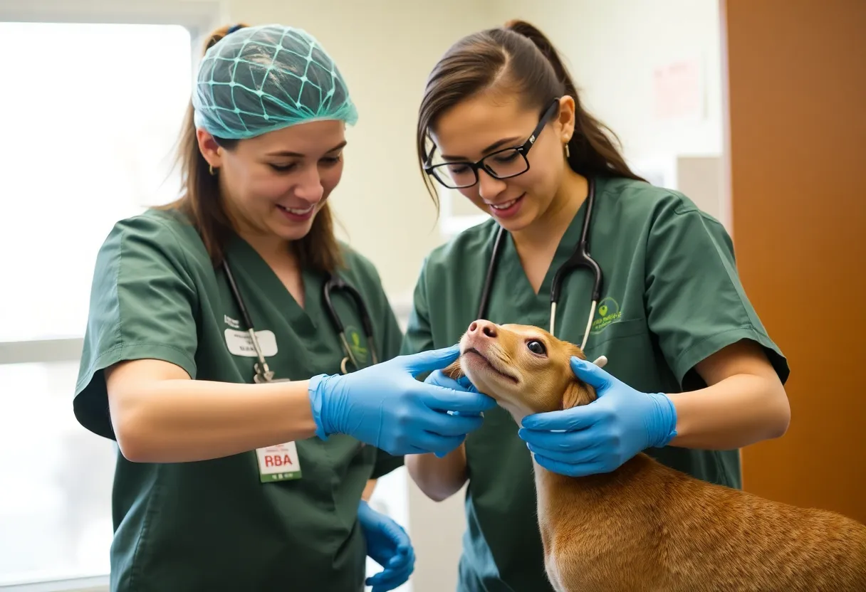 Veterinary student working with live animals at the University of Arizona