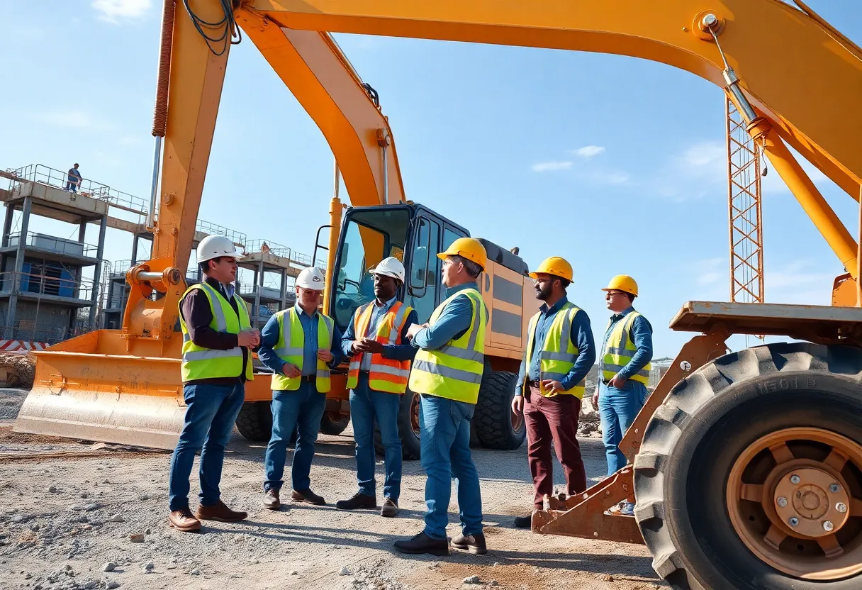 Construction professionals on-site demonstrating leadership and teamwork