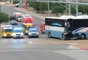 Emergency vehicles at a traffic accident scene in Mesa, Arizona