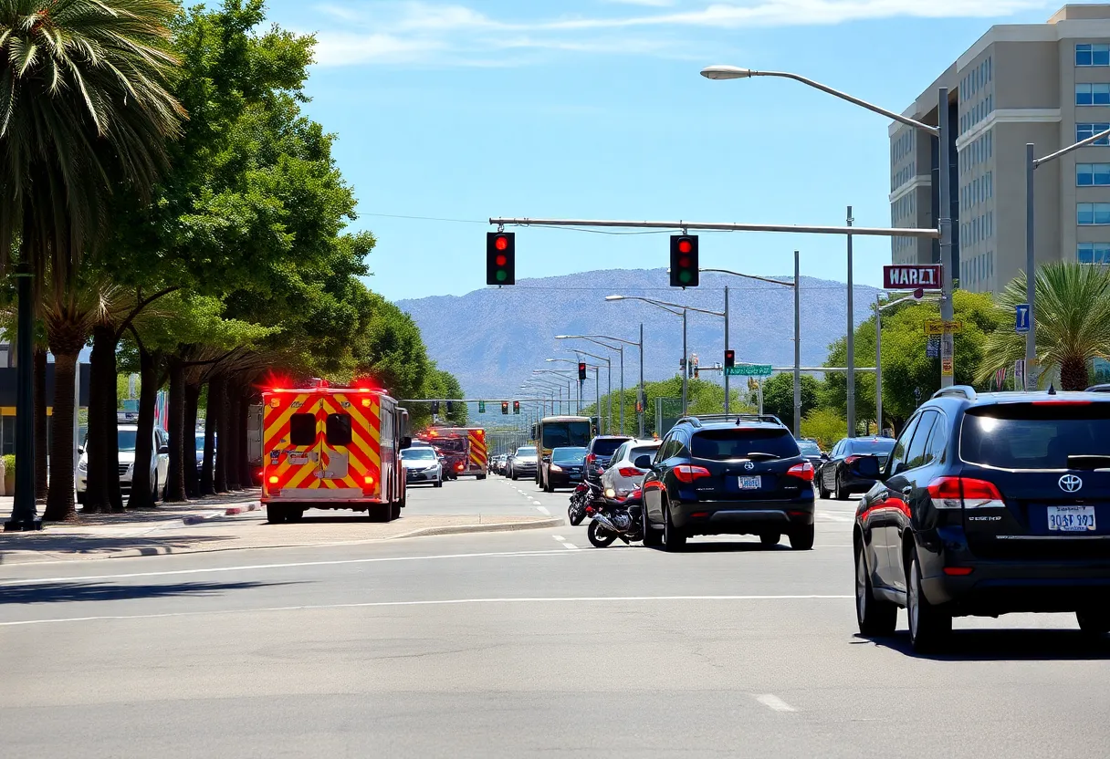 Emergency responders at a motorcycle crash scene in Phoenix