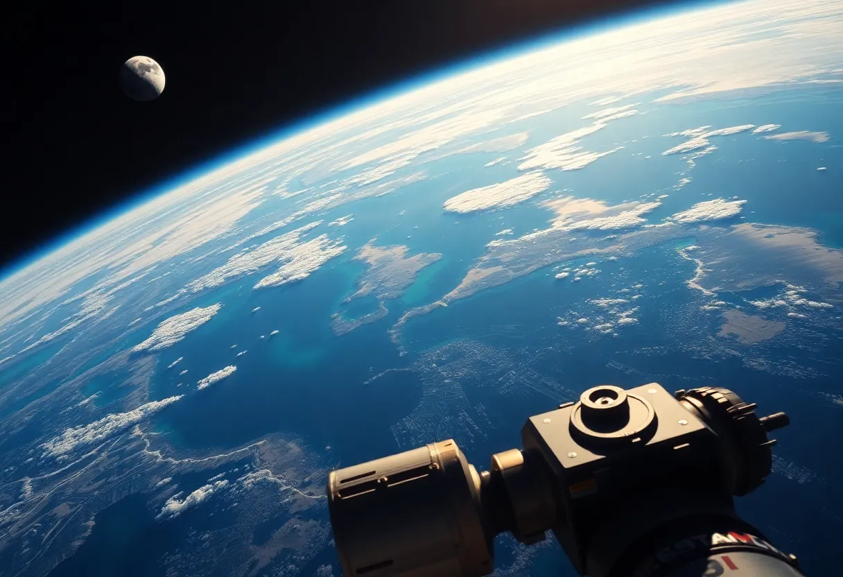 A stunning image of Earth and the Moon captured by the OSIRIS-APEX spacecraft during its flyby.