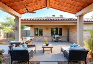 Stylish outdoor living space in Phoenix with patio and kitchen