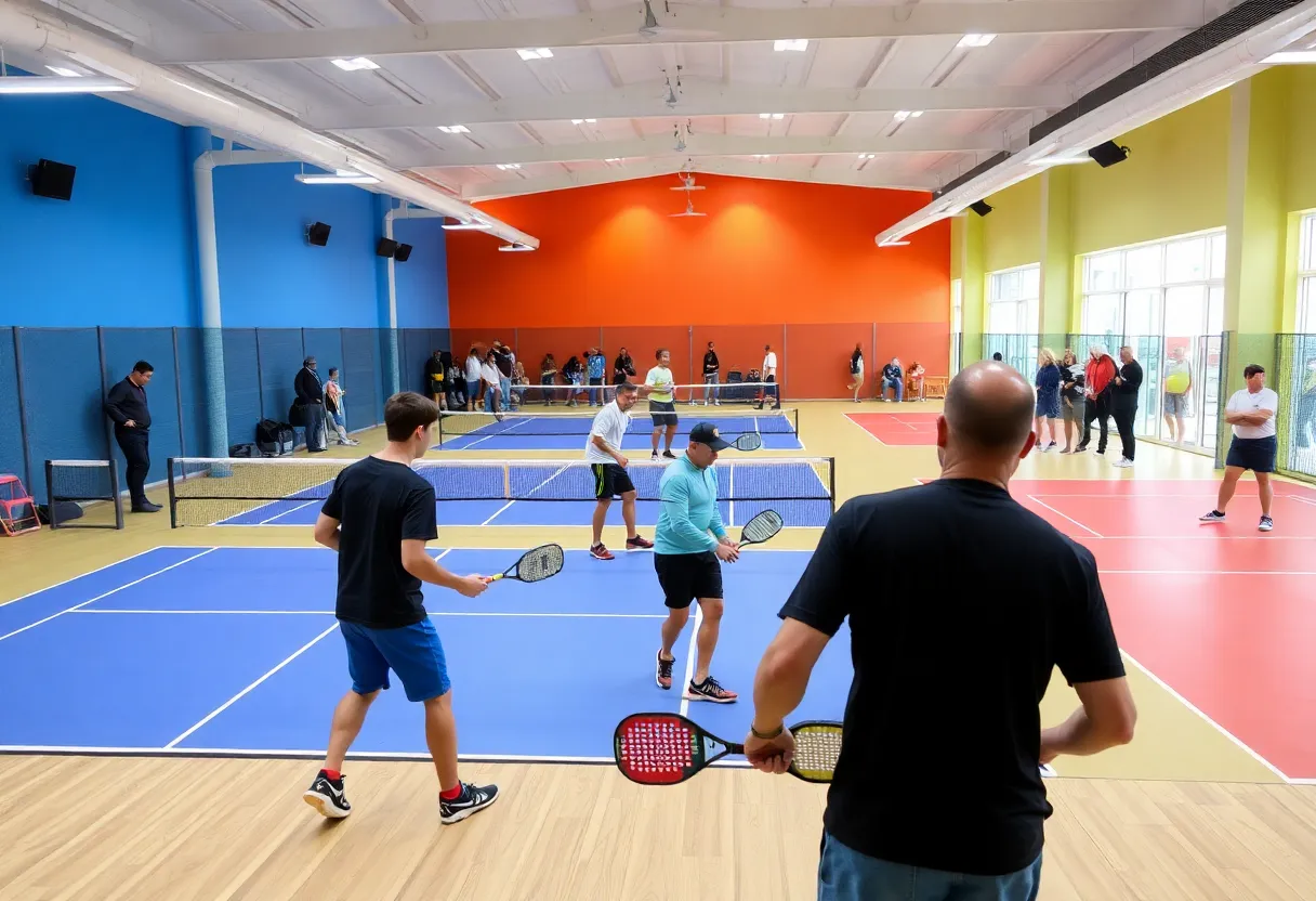 Interior of Padel Pals indoor club with players and courts