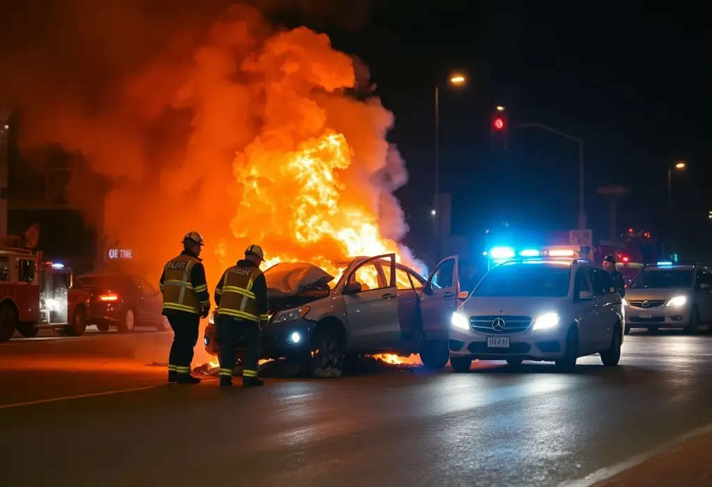 Emergency responders at the scene of a car crash in south Phoenix