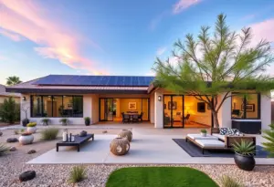 A newly constructed home in Phoenix with solar panels and open living space