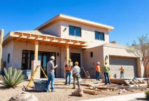 A construction site of a modern home in Phoenix, Arizona.