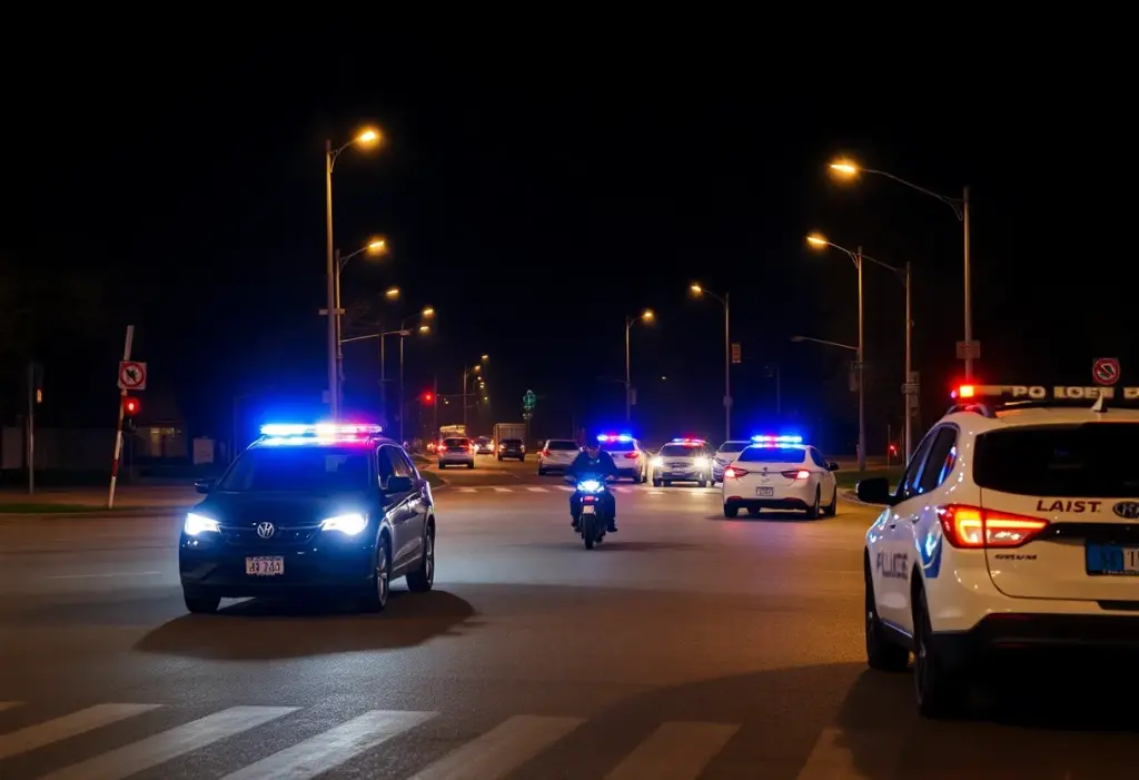 Scene of a motorcycle crash and police presence in Phoenix, Arizona at night.