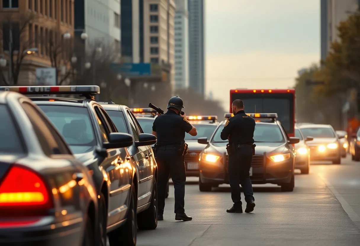 Police officers involved in a vehicle pursuit standoff
