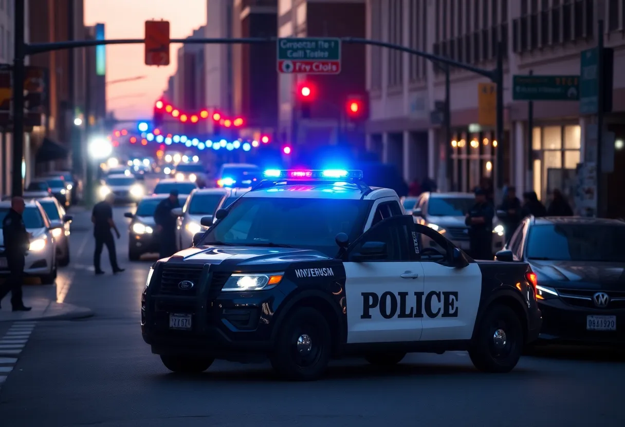 Police vehicles in downtown Phoenix during a standoff