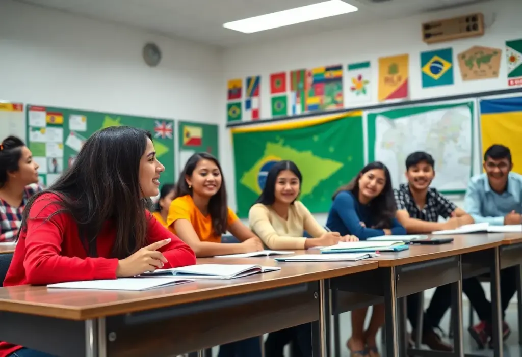Students learning Portuguese in a classroom at the University of Arizona