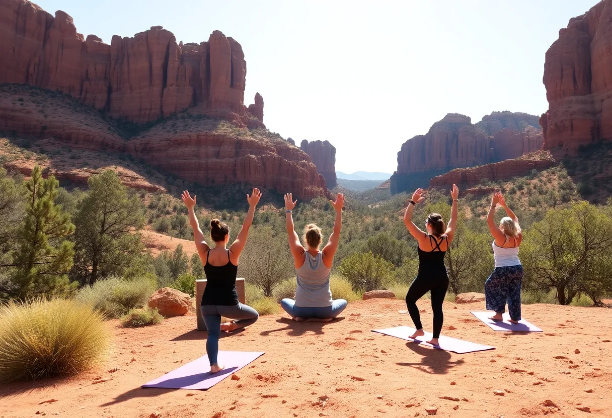 Women participating in wellness activities in Sedona's nature