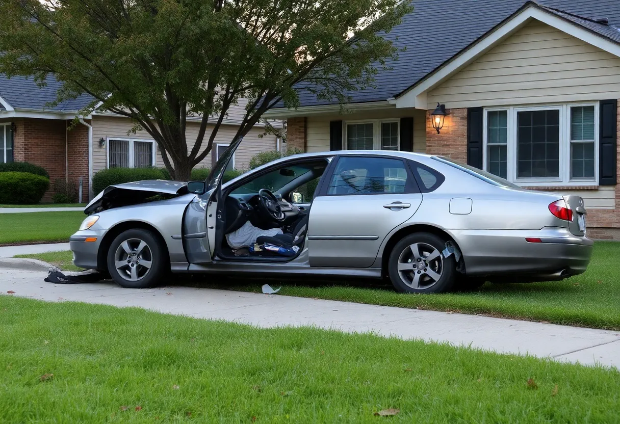 Crashed stolen vehicle outside a house in Glendale