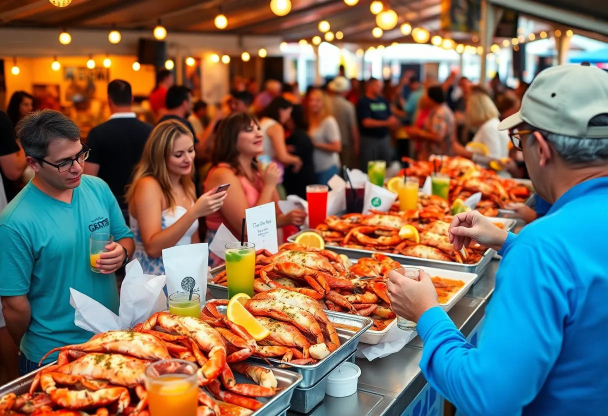 People enjoying seafood at Buck & Rider's Stone Crab Day event